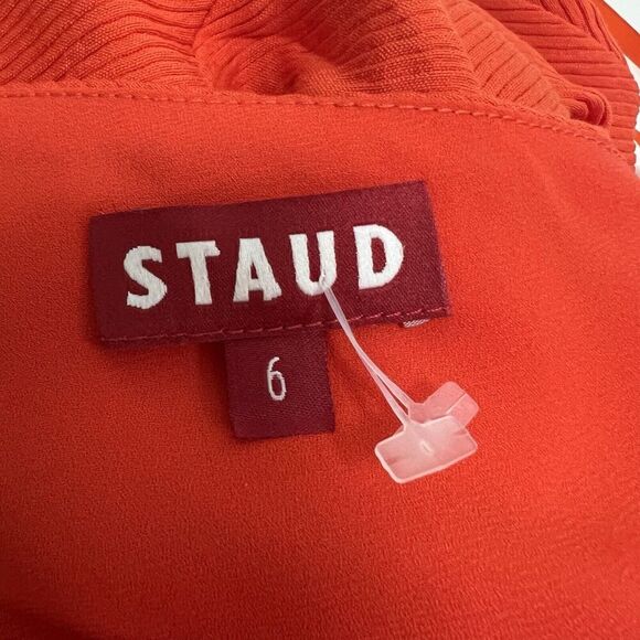 STAUD Prismatic Dress with cut-out Side Slit Off Shoulder Papaya Orange Size 6 - Picture 8 of 14
